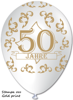 10x Latexballons 50 Jahre Weiß & Gold 30cm Durchmesser