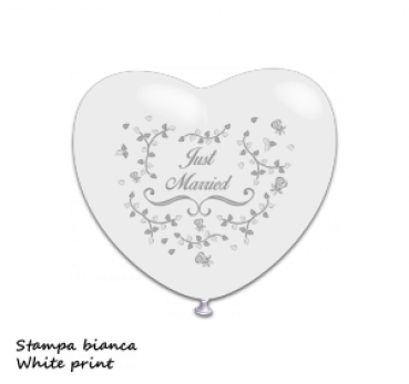 10x Latexballons Herzen Just Married Weiß 30cm Durchmesser