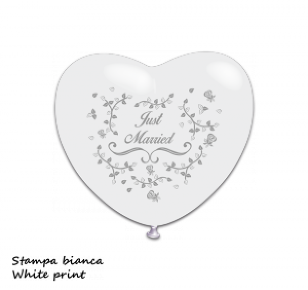 10x Latexballons Herzen Just Married Weiß 30cm Durchmesser